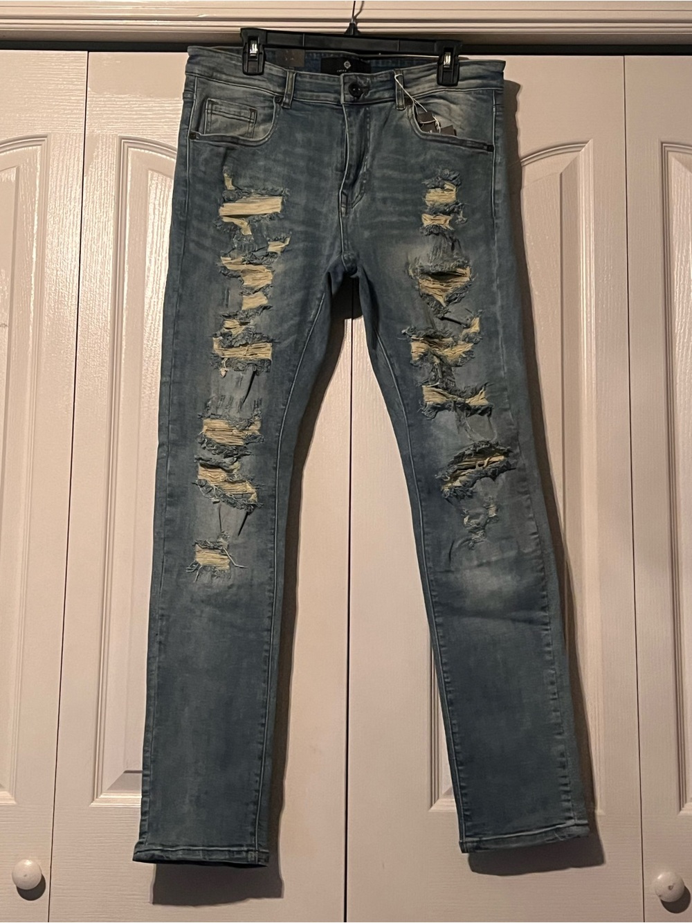 Men's Skinny Distressed Denim Jeans in Blue 34x34